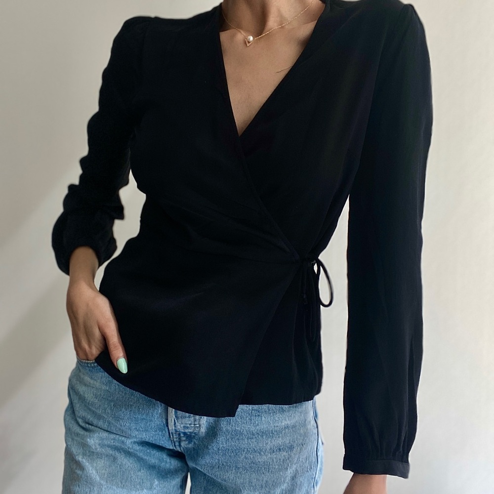 ❌ SOLD ❌ Zara Black Satin Wrap Blouse